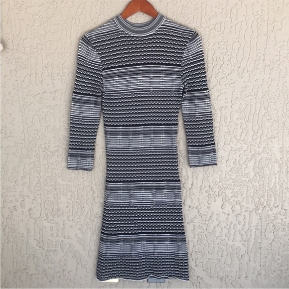Free People Long Sleeve Fitted‎ Groovy Knit Stripe Sweater Dress - Picture 3 of 12